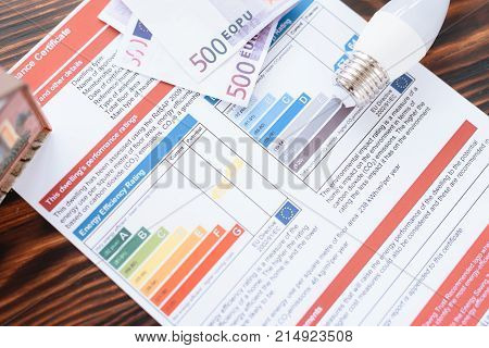 This is an energy efficiency certificate. From above cash and energy-saving bulbs.