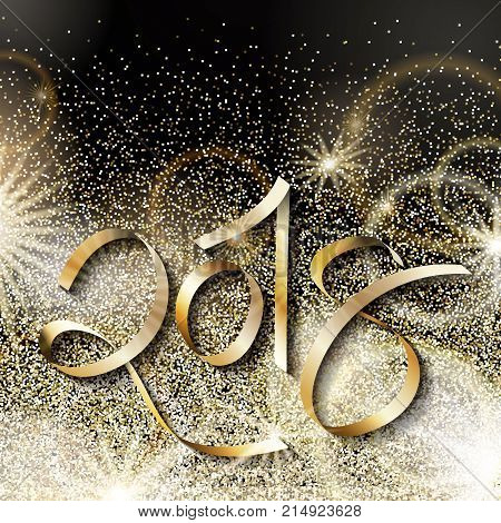 Happy new year illustration with gold glitters.