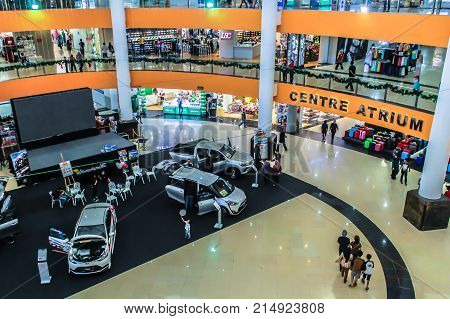 Kota Kinabalu,Sabah-Nov 18,2017:View of centre mall hall of 1Borneo Hypermall also known as 1Borneo is a shopping centre in Kota Kinabalu,Sabah Borneo,Malaysia.It is the largest shopping complex in East Malaysia.
