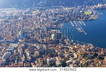 Aerial View Of City Of Como On Lake Como, Italy