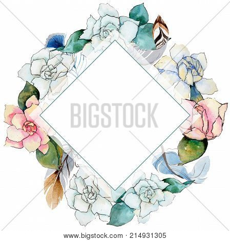 Wildflower gardenia flower wreath in a watercolor style. Full name of the plant: gardenia . Aquarelle wild flower for background, texture, wrapper pattern, frame or border.