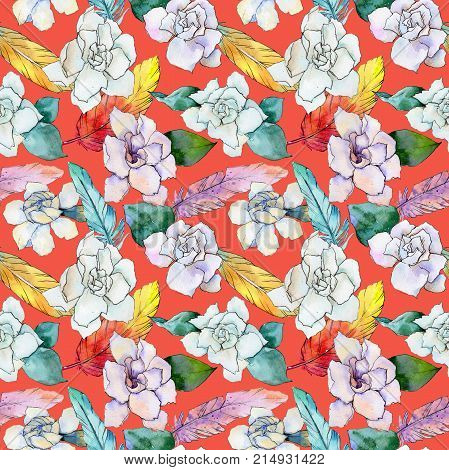 Wildflower gardenia flower pattern in a watercolor style. Full name of the plant: gardenia . Aquarelle wild flower for background, texture, wrapper pattern, frame or border.