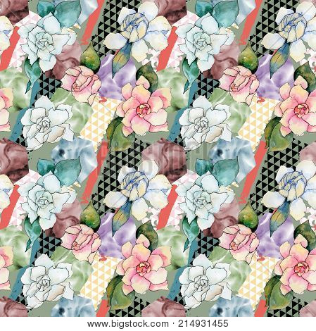 Wildflower gardenia flower pattern in a watercolor style. Full name of the plant: gardenia . Aquarelle wild flower for background, texture, wrapper pattern, frame or border.