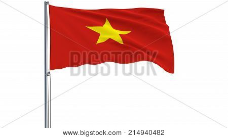 Isolate flag of Vietnam on a flagpole fluttering in the wind on a white background 3d rendering