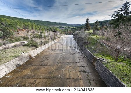 Spillway of the El Vado Reservoir located in the upper course of the River Jarama in Guadalajara Province Spain