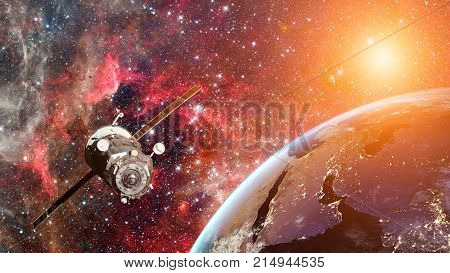 Cargo Spaceship In The Space. Elements Of Earth On This Image Furnished By Nasa.