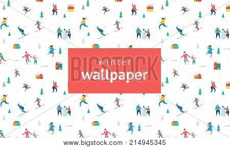 Winter sport scene, Christmas street event, festival and fair, with people, families make fun