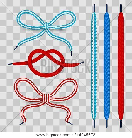 Colorful shoelace for footwear isolated on transparent background. Vector illustration