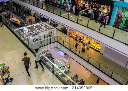 Kota Kinabalu,Sabah-Nov 18,2017:View of centre mall hall of 1Borneo Hypermall also known as 1Borneo is a shopping centre in Kota Kinabalu,Sabah Borneo,Malaysia.It is the largest shopping complex in East Malaysia.