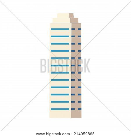 Flat isometric skyscraper, modern business center, high rise building, vector illustration isolated on white background. Flat high rise building, sky scraper, business center, modern cityscape symbol