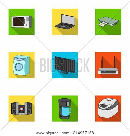 Kitchen appliances flat icons in set collection for design.Home appliances and equipment vector symbol stock  illustration.
