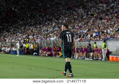 LOS ANGELES, CA - JULY 26: Gareth Bale during the 2017 International Champions Cup game between Manchester City and Real Madrid on July 26th 2017 at the Los Angeles Memorial Coliseum.