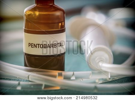 Vial With Pentobarbital Used For Euthanasia And Lethal Inyecion In A Hospital
