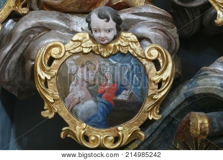 BELEC, CROATIA - NOVEMBER 17: The Annunciation of the virgin Mary, altarpiece in the Church of Our Lady of the Snow in Belec, Croatia on November 17, 2011.