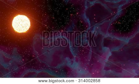 3d Rendering. Cosmic Foggy. Cluster Of Stars And Galaxies, Obloka Dust And Gas In Outer Space. Graph