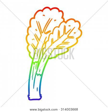 rainbow gradient line drawing of a cartoon rhubarb