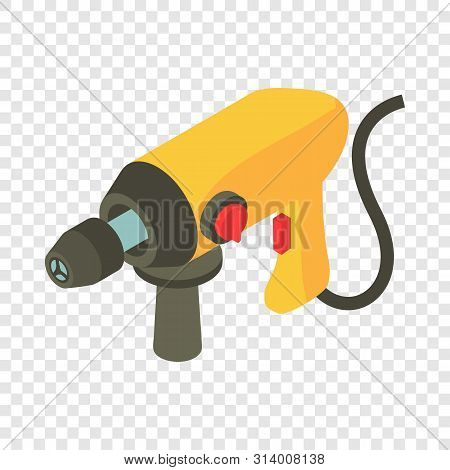 Yellow Electric Drill Icon. Isometric Illustration Of Yellow Electric Drill Vector Icon For Web