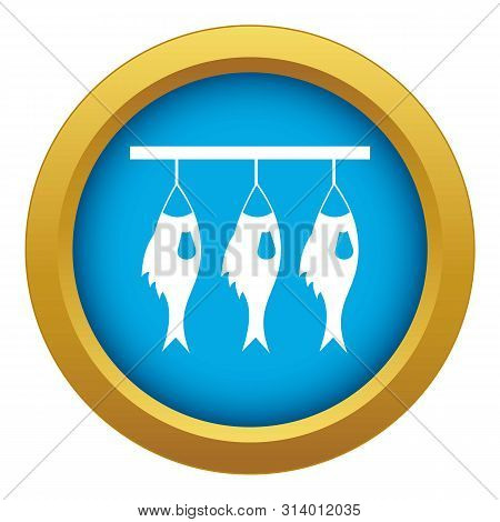 Three Dried Fish Hanging On A Rope Icon Blue Vector Isolated On White Background For Any Design