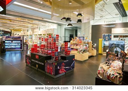 VIENNA, AUSTRIA - CIRCA MAY, 2019: Duty Free shopping area at Vienna International Airport.