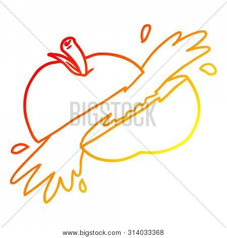 warm gradient line drawing of a cartoon sliced apple