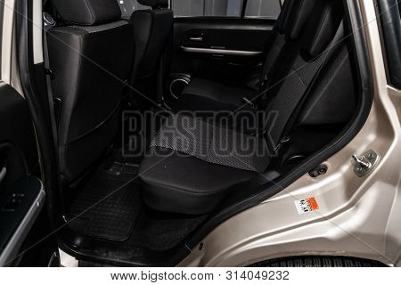 Novosibirsk, Russia - July 08, 2019: Suzuki Grand Vitara, Close-up Of The Black  Rear Seats With Sea