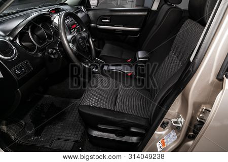Novosibirsk, Russia - July 08, 2019: Suzuki Grand Vitara, Close-up Of The Dashboard, Player, Steerin
