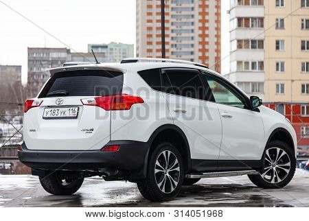 Novosibirsk, Russia - 07.25.2019: Rear View Of Toyota Rav4 2015 Year In White Color After Cleaning B