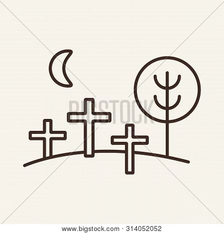 Cemetery Vector Line Icon. Graves, Halloween, Attribute. Holiday Concept. Vector Illustration Can Be
