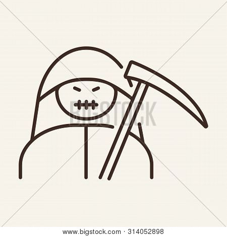 Death With Scythe Vector Line Icon. Cemetery, Halloween, Attribute. Holiday Concept. Vector Illustra