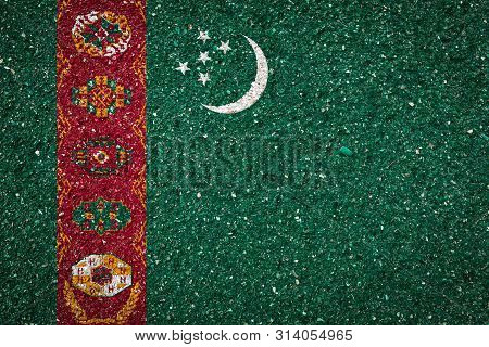 National Flag Of Turkmenistan On A Stone Background.the Concept Of National Pride And Symbol Of The 