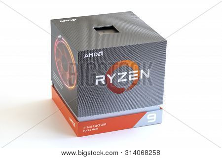 Melbourne, Australia - Jul 29, 2019: Third Generation Ryzen 9 Processor In Packaging Box