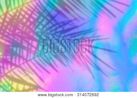 Holographic Background With Palm Leaves Shadows