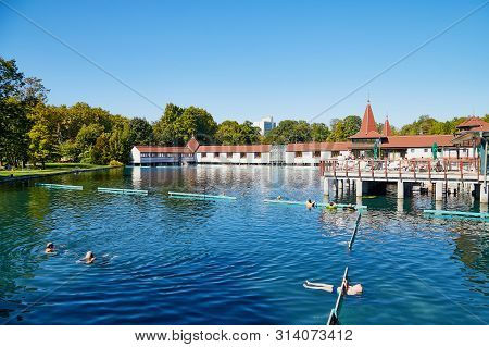 Heviz, Hungary - September 27, 2018: Balneological Therapeutic Lake Heviz In Hungary With Warm Water