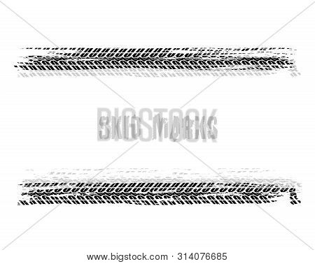 Automobile Tire Tracks Vector Illustration. Grunge Automotive Element Useful For Poster, Print, Flye