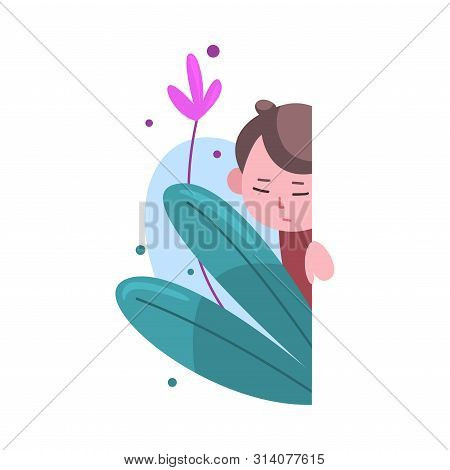 Cute Little Boy Hiding And Peeking Out Of Behind Wall Vector Illustration