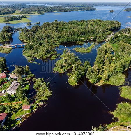 Panorama Of The City Of Priozersk High. Bridge And Central Street Priozersk, Leningrad Region, Russi