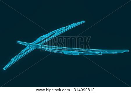3d Rendering. Windscreen Wiper Blade On A Blue Background. Wiper Blade For Car. Spare Parts, Auto Pa