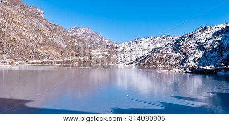Tsomgo Lake (tsongmo Or Changu Lake) Frozen During Winter Season. It Is A Glacial Lake In East Gangt