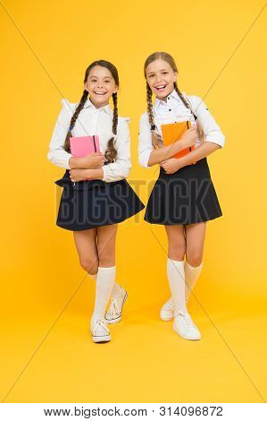 Friendship Goals. Cute School Girls With Books. First Day At School. Kids Best Friends Classmates. S