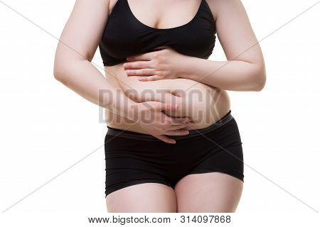 Tummy Tuck, Flabby Skin On A Fat Belly, Plastic Surgery Concept