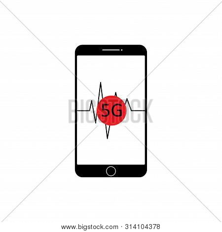 5G Flat Isometric Vector Concept. Smartphone With A Title 5G Is Flying In The Sky Like A Rocket.