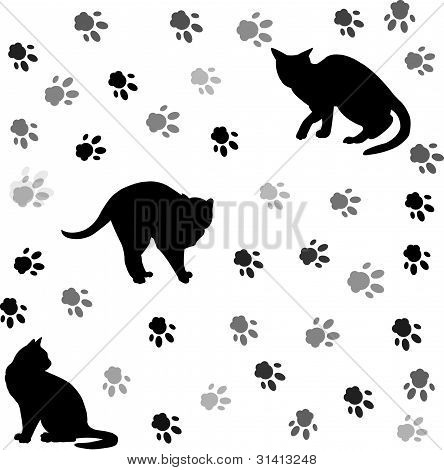 Hintergrund mit Katzen Silhouetten und tracks