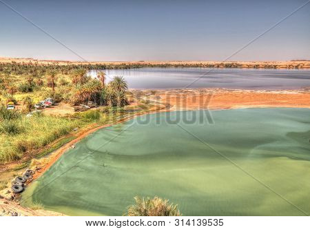 Aerial Panoramic View To Katam Aka Baramar Lake Group Of Ounianga Kebir Lakes , Ennedi, Chad