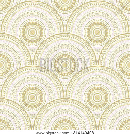 Indian Concentric Elements Patchwork Vector Seamless Pattern. Folk Motifs Organic Repeating Illustra