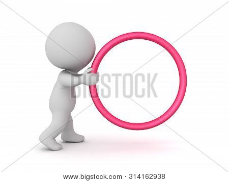 3D Character Holding With Both Hands A Big Red Hoop Circle