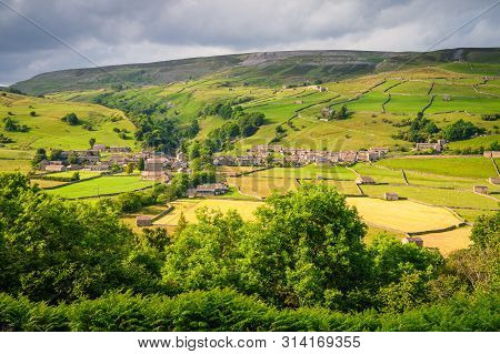 Gunnerside Village Meadows And Barns, In Swaledale One Of The Most Northerly Dales In The Yorkshire 