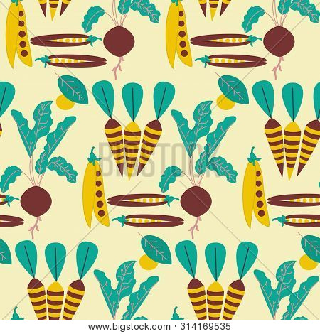 Carrots, Radish And Peas In An Autumn Pattern Design