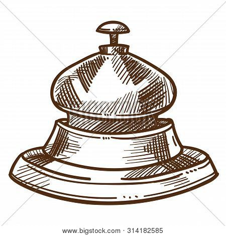 Bell From Reception Desk Isolated Sketch Hotel Staff Equipment
