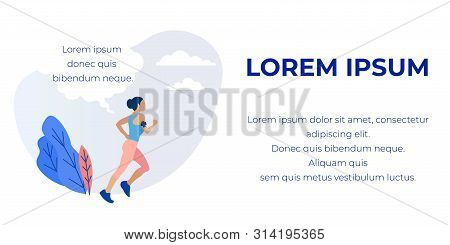 Sporty Girl Running, Jogging, Training Exercising Outdoors. Place For Promotion Text. Healthy Lifest