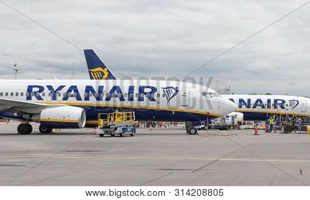 London, 31st May 2019: Two Ryanair Flights Preparing For Takeoff From Stansted Airport. Ryanair Is E